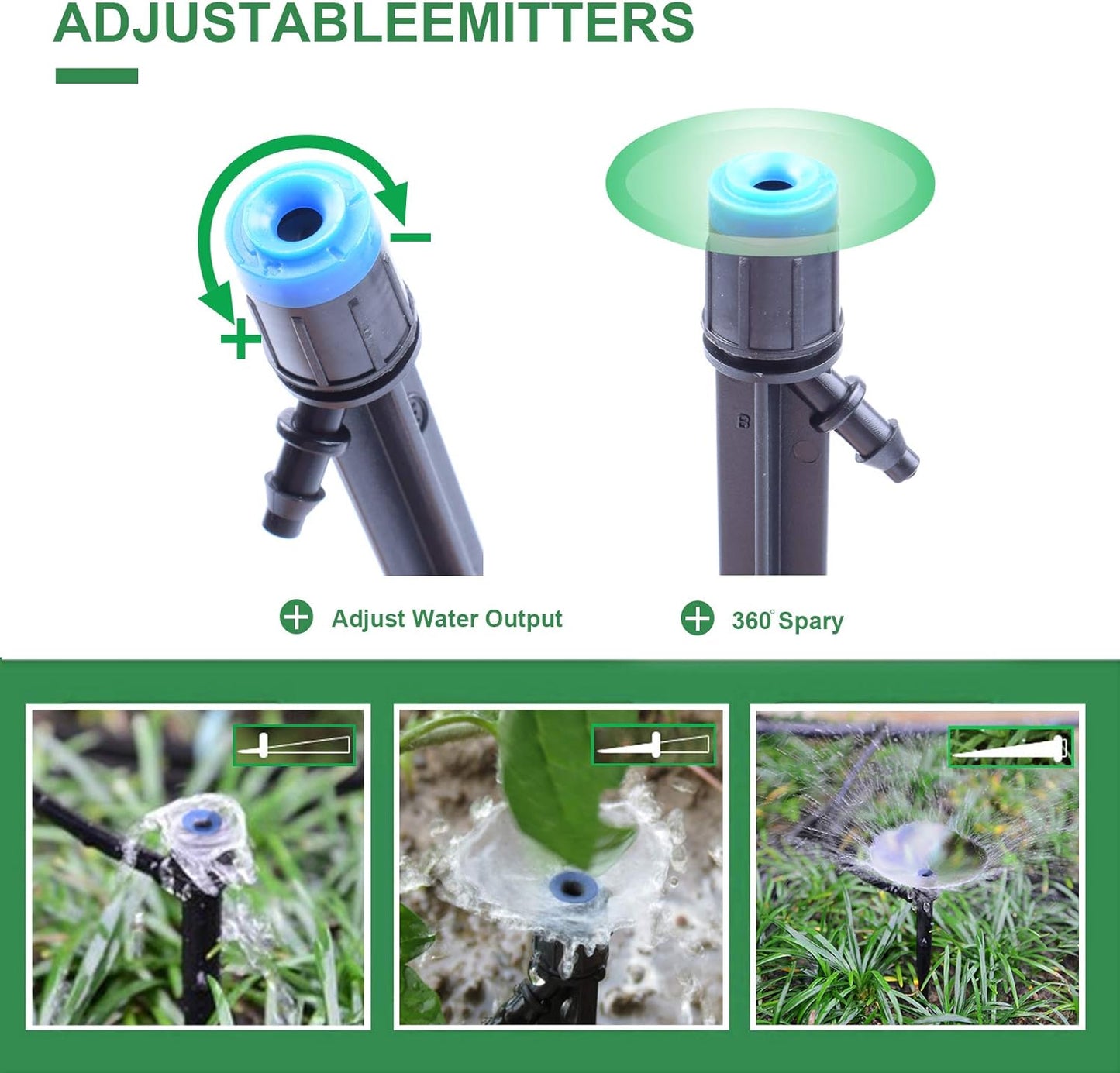 APPSTER Drip Emitters with Stake Water Flow Adjustable for 1/4 inch Tube Hose, 360 Degree Sprayer Sprinkler for Irrigation Drippers System Watering Kits for Garden Patio Lawn