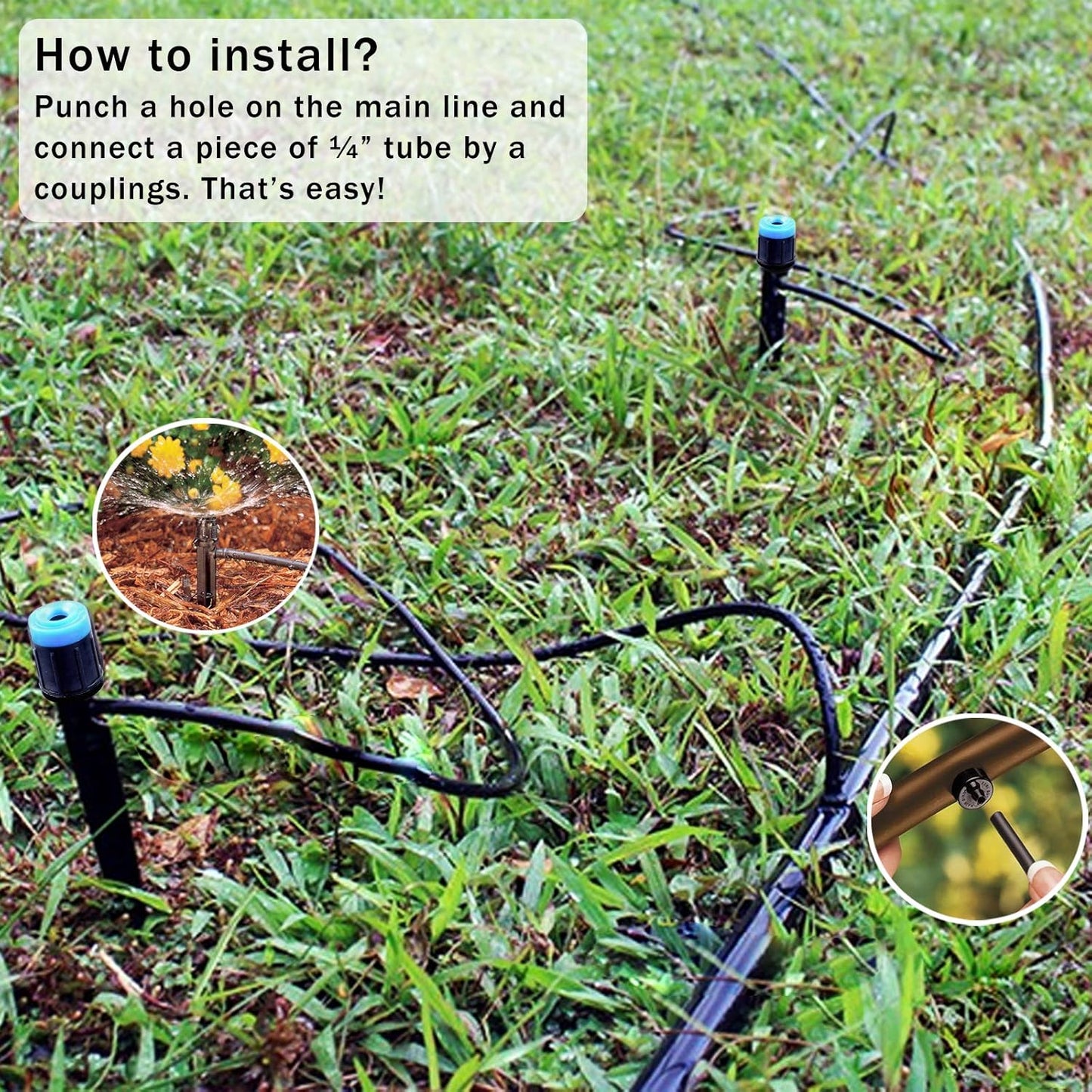 APPSTER Drip Emitters with Stake Water Flow Adjustable for 1/4 inch Tube Hose, 360 Degree Sprayer Sprinkler for Irrigation Drippers System Watering Kits for Garden Patio Lawn