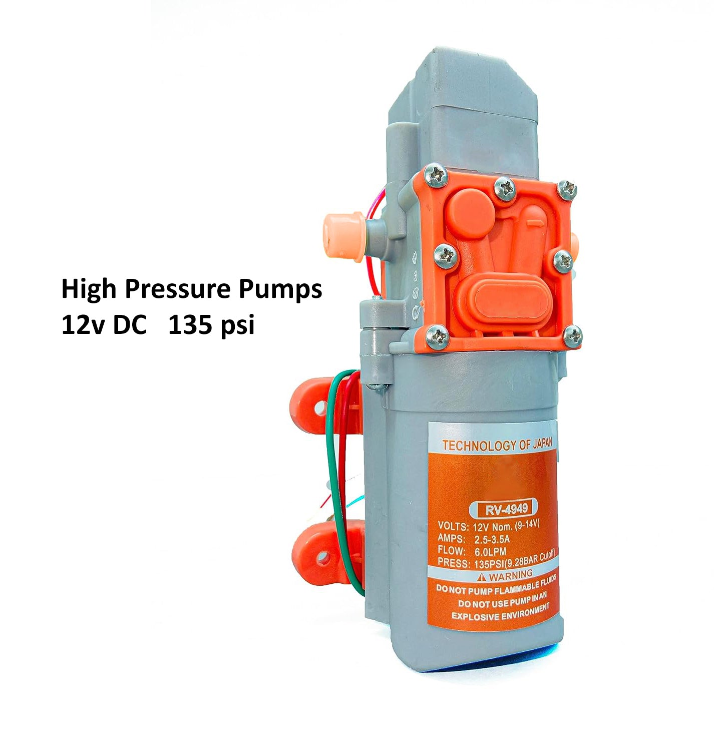 High Pressure Diaphragm Pumps 135PSI 12V DC Electric Battery Operated Sprayer Water Pump Motor for Agriculture Farm Fogger Misting Spray Car Bike Washing Sanitizing Gardening Irrigation