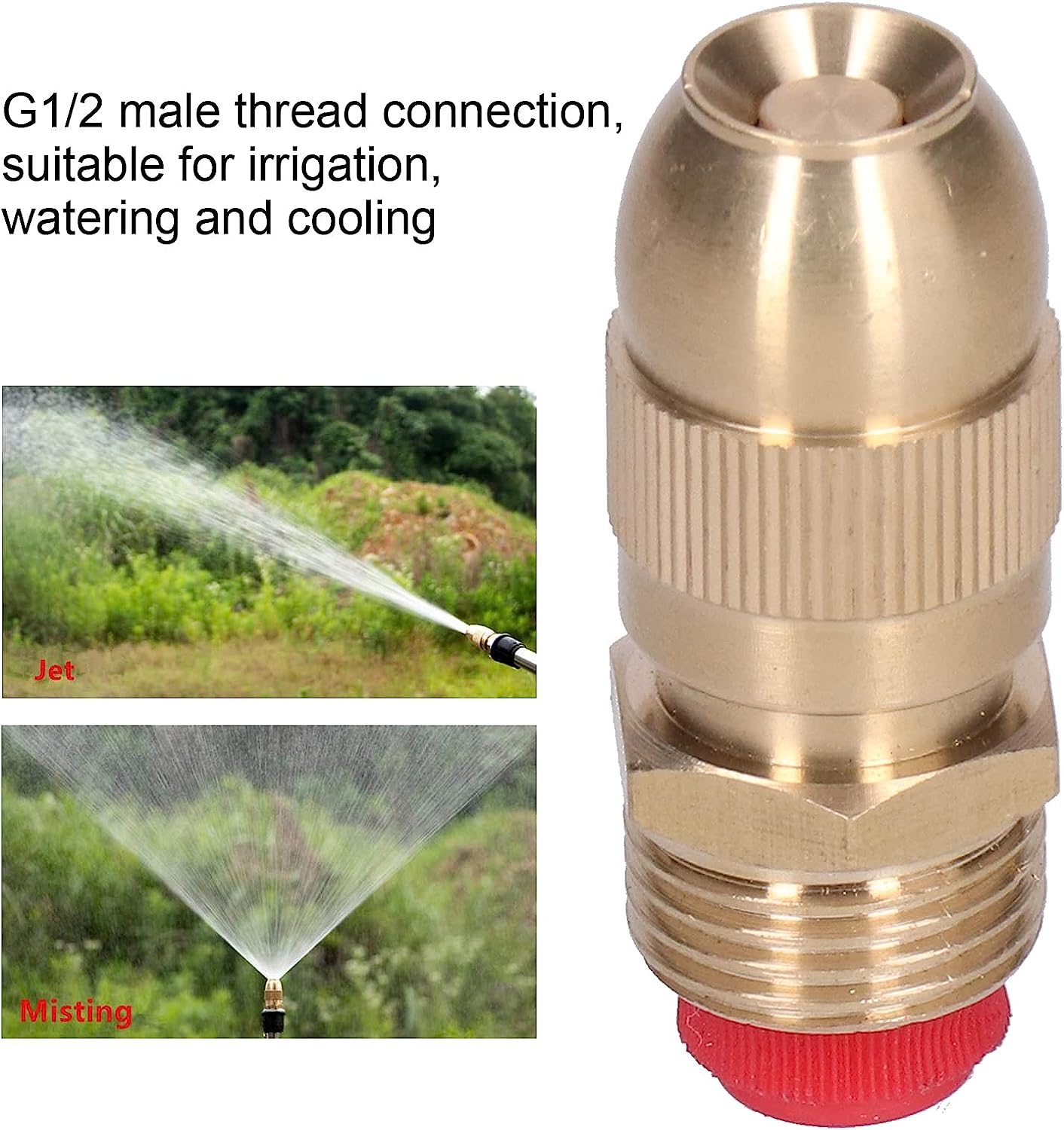 Adjustable Brass Sprayer Mist Sprinkler Nozzle Drip Irrigation Jet Spray Misting Head 1/2" Male Thread for Watering Garden Lawn Atomizing Fogger System