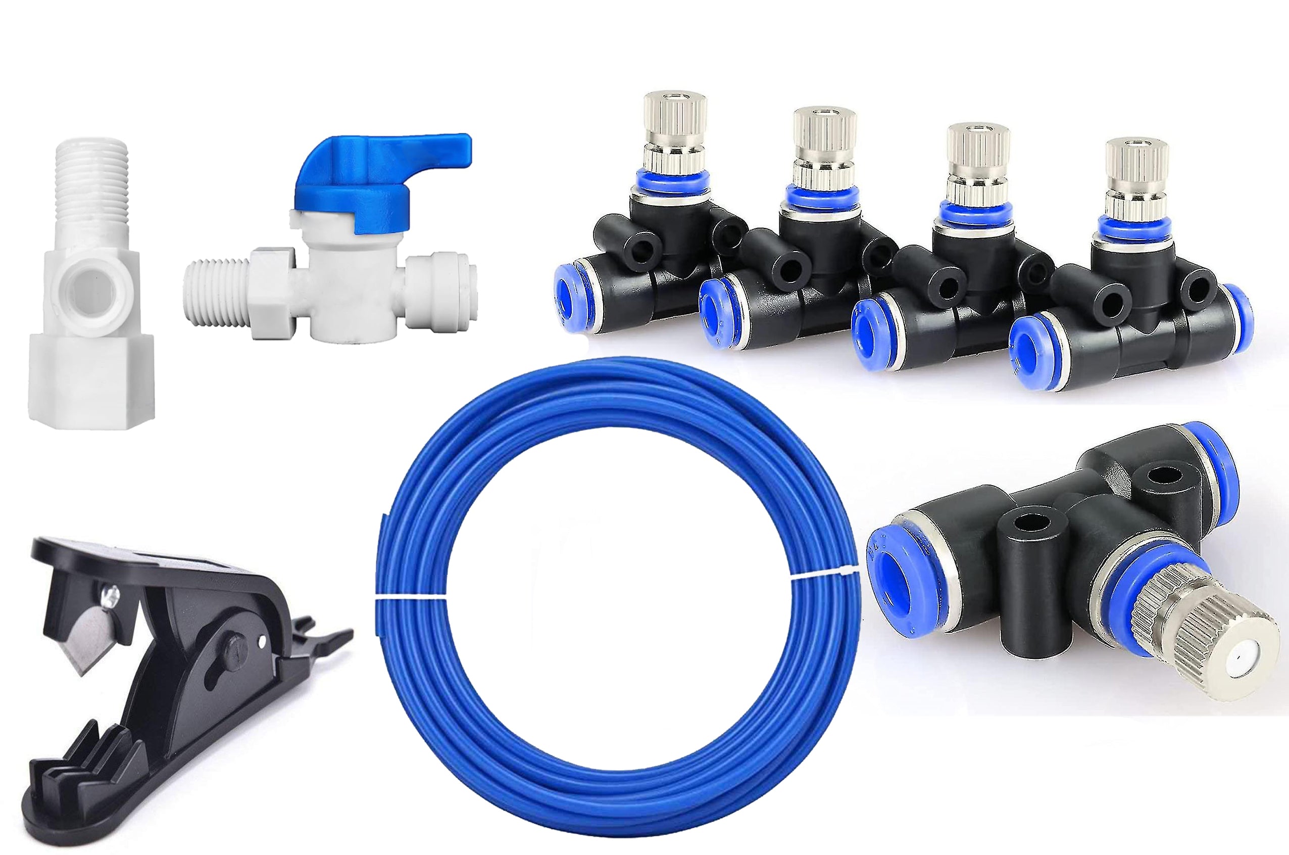 Misting Cooling Kit 20Mtr Pipe + 10pc 6mm Atomization Mist Nozzles with Tee Connector, Tap Connector & Cutter for DIY Sanitization Fogger Sprayer Fogging Outdoor for Patio Garden Greenhouse